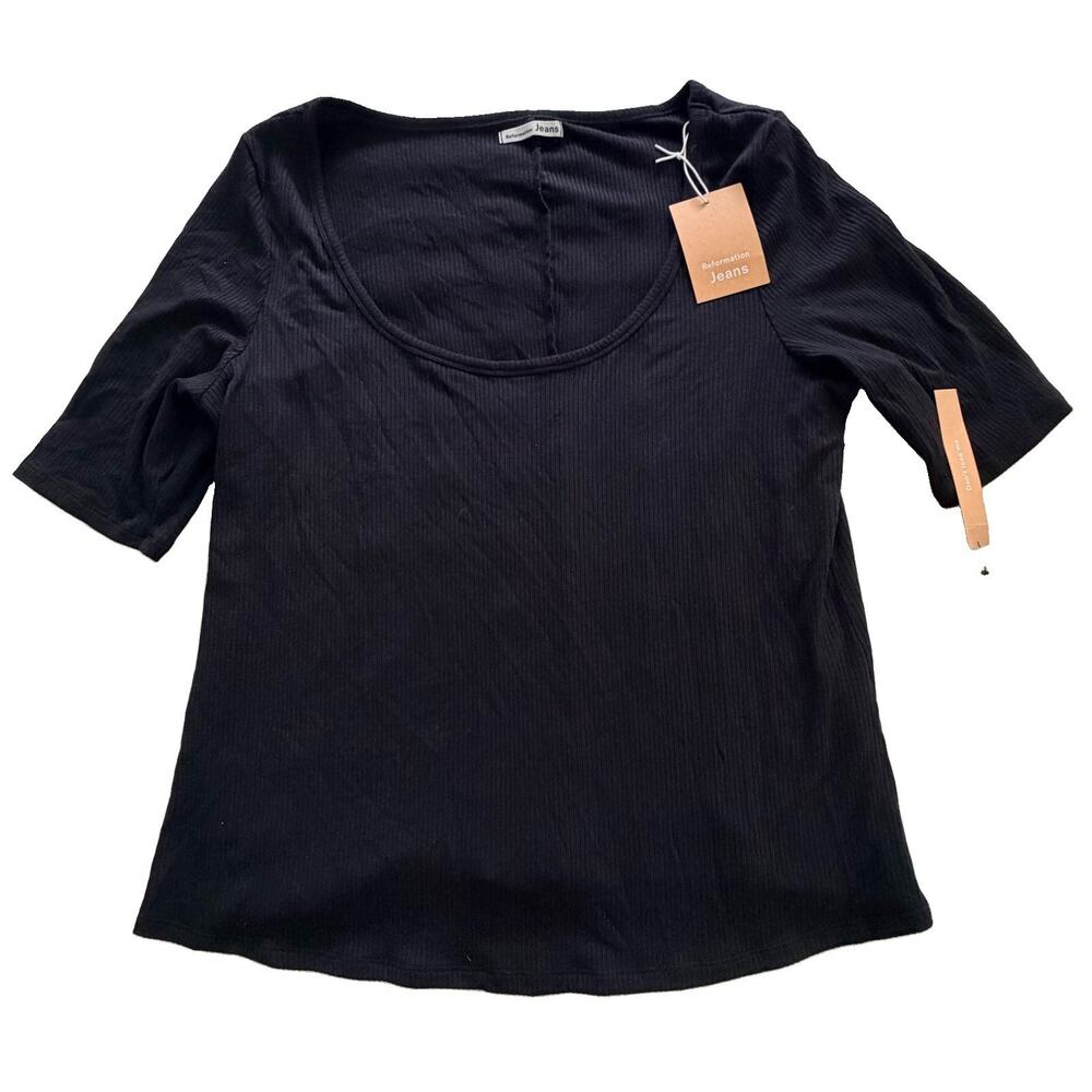New Reformation Jeans Womens Delia Top Black Ribbed Shirt Blouse 3X NWT